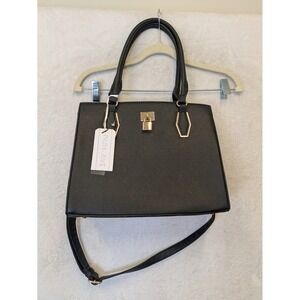 Park Avenue Black Faux Leather Vegan Tote Bag with Shoulder Strap
